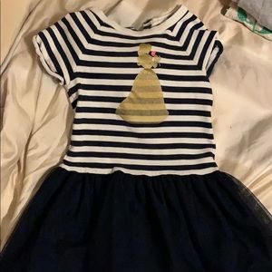 Navy and white striped belle dress